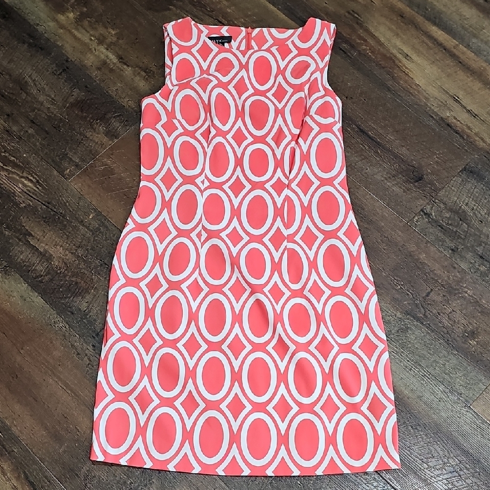 Alyx Women's Size 8 Sleeveless Coral & White Geometrical Pattern Summer Dress
